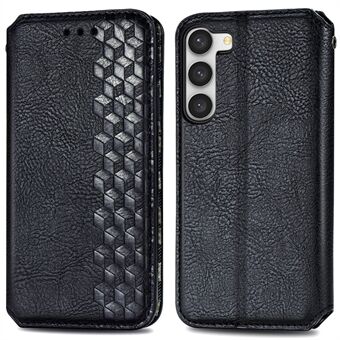 Voor Samsung Galaxy S23 Volledige Dekking PU Leer Rhombus Bedrukt Cover Magnetische Auto-geabsorbeerd Stand Wallet Folio Flip telefoon Case