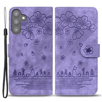 Voor Samsung Galaxy S23 PU lederen Stand met opdruk Cat Phone Wallet Shell met handriem