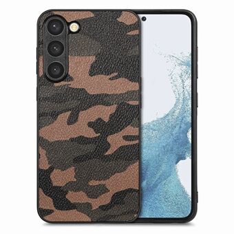 Leren gecoate hoes met camouflagepatroon voor Samsung Galaxy S23, precieze uitsparing voor pc + TPU-telefoonhoes