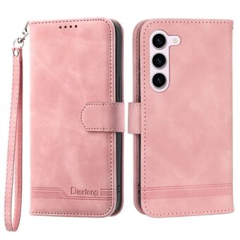 DIERFENG DF-03 PU lederen Stand telefoonhoes voor Samsung Galaxy S23, PU lederen lijnen bedrukte telefoon portemonnee hoes