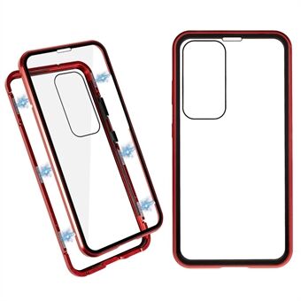 Dubbelzijdig helder gehard glas telefoonhoesje voor Samsung Galaxy S23, magneetabsorptie metalen bumperframe schokbestendige hoes