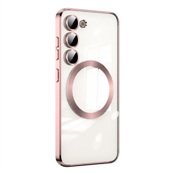 Voor Samsung Galaxy S23 magnetische telefoonhoes galvaniseren doorzichtige TPU-achterkant met lensbeschermer