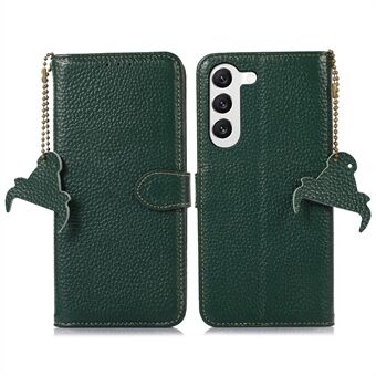 Voor Samsung Galaxy S23 Wallet Phone Case Echt Koe Lederen Litchi Textuur RFID Blocking Stand Shell