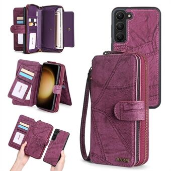 MEGSHI 004-serie voor Samsung Galaxy S23 afneembare portemonnee met ritssluiting, lederen tas, Stand met riem