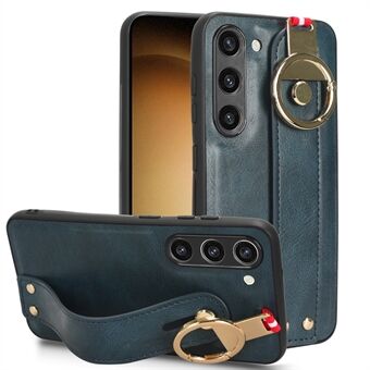 Voor Samsung Galaxy S23 Polsband Kickstand Cover PU-leer gecoat PC + TPU-telefoonhoes met nekriem