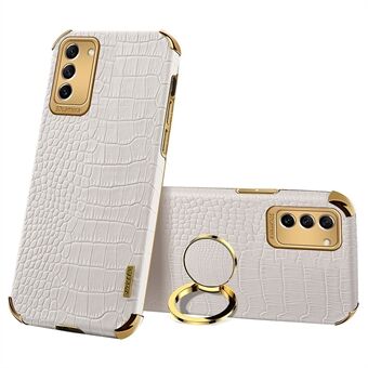 Voor Samsung Galaxy S23 Ring Kickstand Telefoon Case Precieze Uitsparing Krokodil Textuur Leer Gecoat TPU Gegalvaniseerde Cover