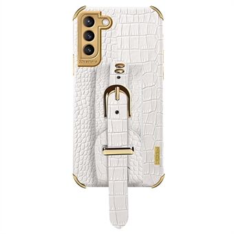 Voor Samsung Galaxy S23 Crocodile Texture Leather Coated TPU Phone Cover Strap Kickstand Galvaniseren Back Case