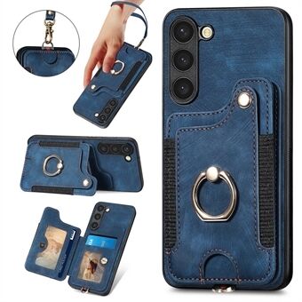 Voor Samsung Galaxy S23 RFID-blokkerende kaarthouder Telefoonhoes PU-leer gecoat PC + TPU Kickstand Cover