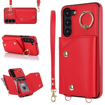 Ring standaard telefoonhoesje voor Samsung Galaxy S23 rits portemonnee PU leer gecoate TPU achterkant