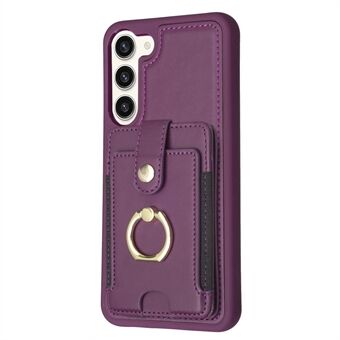 BF27 voor Samsung Galaxy S23 PU-leer gecoate TPU-telefoonhoes Ring Kickstand Card Slot Cover