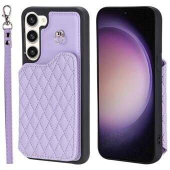 Style 008 telefoonhoes voor Samsung Galaxy S23, standaard PU-leer + TPU RFID-blokkerende kaarthouder Shell met polsband