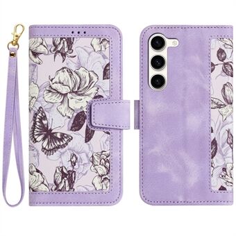 Voor Samsung Galaxy S23 Leren hoesje met bloemenpatroon, telefoonhoes met kaartsleuven, Stand