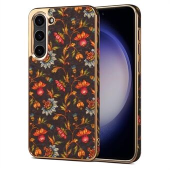 Bloemenpatroon Slim Hoesje voor Samsung Galaxy S23 Hoesje Elektroplating TPU+PC+PU Telefoonhoesje