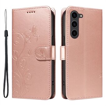 Bloem bloesem lederen hoesje voor Samsung Galaxy S23 FE met polsbandje, standaard en omklapbare portemonnee hoes