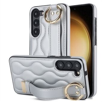 Voor Samsung Galaxy S23 Hoesje Stijlvol Golfpatroon Leer+TPU Telefoonhoesje met Polsband.