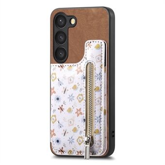 D10 Voor Samsung Galaxy S23 Kickstand Hoesje Patroon Bedrukt Retro Leer+TPU Telefoonhoesje met Portemonnee