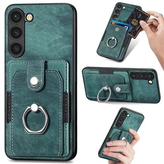 D2 voor de Samsung Galaxy S23 Case Ring Kickstand Lederen+TPU Telefoonhoes met Kaarthouder.