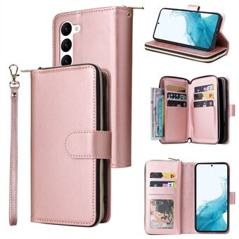 Voor Samsung Galaxy S23 Hoesje met 9 kaartsleuven PU-leer Mobiele telefoonhoesje met handriem.