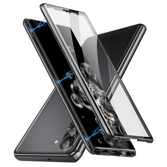 Voor Samsung Galaxy S23+ Enkelzijdig Gehard Glas + PC-paneel Helder Telefoonhoesje Magnetische adsorptie Metalen frame Anti- Scratch Telefoonhoesje met veiligheidsgesp