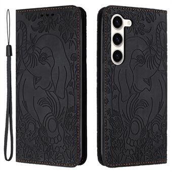 Voor Samsung Galaxy S23+ Hoesje, Olifantenpatroon, Schokbestendig Leren Telefoonhoesje.