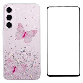 WANLONFENG AW-serie voor Samsung Galaxy S23+ hoes PVC Vlinder TPU telefoonhoes met schermbeschermer