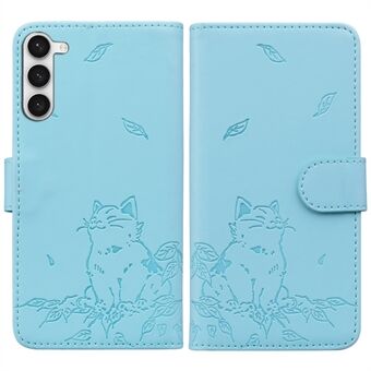 Voor Samsung Galaxy S23+ Hoesje Portemonnee Kat Patroon Gestempeld Leren Telefoonhoesje