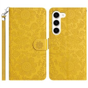 Voor Samsung Galaxy S23+ Hoesje Bloemenprint Lederen Flip Wallet Telefoonhoes met Polsbandje