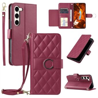 Voor Samsung Galaxy S23+ Leren Crossbody Hoesje Ringgesp Portemonnee Standaard Ruitvormige Mobiele Hoes