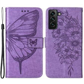 YB Imprinting Series-4 voor Samsung Galaxy S23+ Vlinderbloem Bedrukt PU lederen portemonnee-hoesje Valbestendig Flip Stand Cover met riem