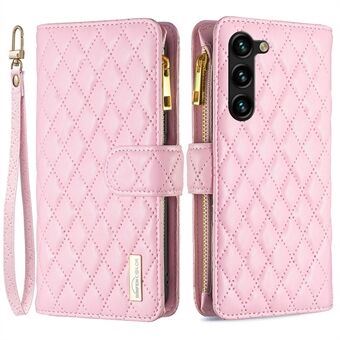 BINFEN KLEUR BF Style-15 Telefoonhoesje voor Samsung Galaxy S23+ Stand Bedrukt Rhombus Ritsvak Lederen Portemonnee Cover