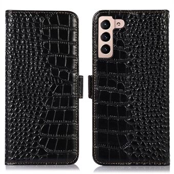 Voor Samsung Galaxy S23+ Krokodiltextuur Portemonnee Flip Cover Echt rundleer Stand RFID Blokkerende Magnetische Telefoonhoes