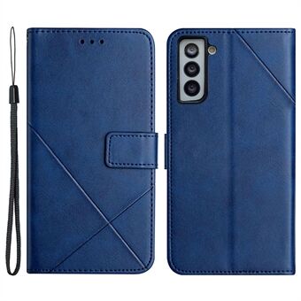 Voor Samsung Galaxy S23+ Valbestendig Lijnopdruk Telefoonhoesje Effen Kleur PU-leer Magnetische sluiting Stand Flip Cover met riem