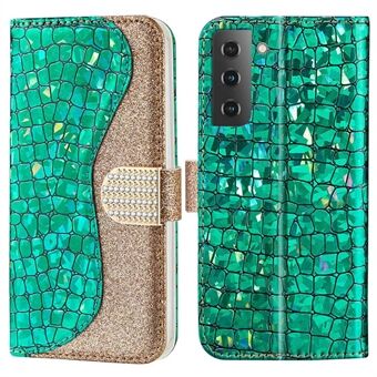 Voor Samsung Galaxy S23+ Krokodiltextuur PU-lederen schokbestendige hoes Sparkly Glitter Splicing Stand