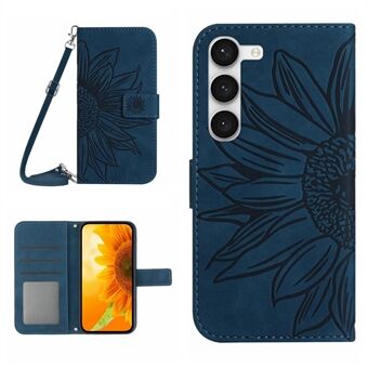 Voor Samsung Galaxy S23+ HT04 Bedrukt Zonnebloem PU lederen tas Portemonnee Stand Skin-Touch Telefoonhoes met schouderband