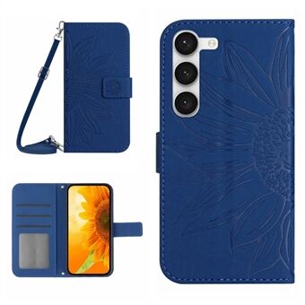 Voor Samsung Galaxy S23+ HT04 Bedrukt Zonnebloem PU lederen tas Portemonnee Stand Skin-Touch Telefoonhoes met schouderband