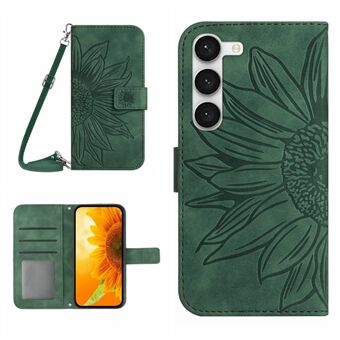 Voor Samsung Galaxy S23+ HT04 Bedrukt Zonnebloem PU lederen tas Portemonnee Stand Skin-Touch Telefoonhoes met schouderband