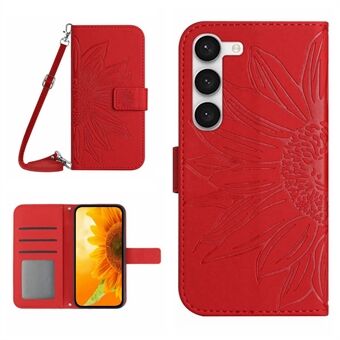 Voor Samsung Galaxy S23+ HT04 Bedrukt Zonnebloem PU lederen tas Portemonnee Stand Skin-Touch Telefoonhoes met schouderband