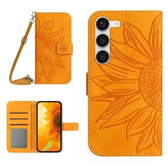 Voor Samsung Galaxy S23 Plus HT04 Bedrukt Zonnebloem PU lederen tas Portemonnee Stand Skin-Touch Telefoonhoes met schouderband