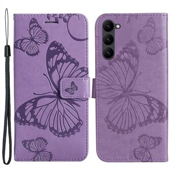 KT Imprinting Flower Series-2 telefoonhoesje voor Samsung Galaxy S23+, anti- Scratch PU-leer bedrukt vlinderpatroon Stand portemonnee mobiele telefoonhoes