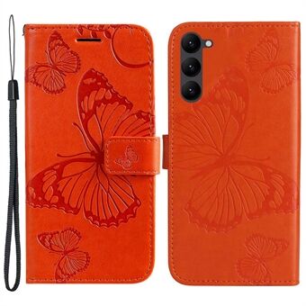 KT Imprinting Flower Series-2 telefoonhoesje voor Samsung Galaxy S23+, anti- Scratch PU-leer bedrukt vlinderpatroon Stand portemonnee mobiele telefoonhoes