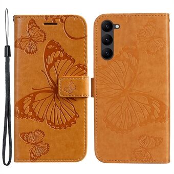 KT Imprinting Flower Series-2 telefoonhoesje voor Samsung Galaxy S23+, anti- Scratch PU-leer bedrukt vlinderpatroon Stand portemonnee mobiele telefoonhoes