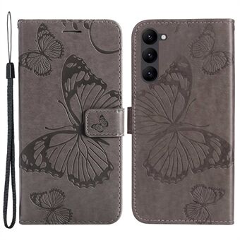KT Imprinting Flower Series-2 telefoonhoesje voor Samsung Galaxy S23+, anti- Scratch PU-leer bedrukt vlinderpatroon Stand portemonnee mobiele telefoonhoes