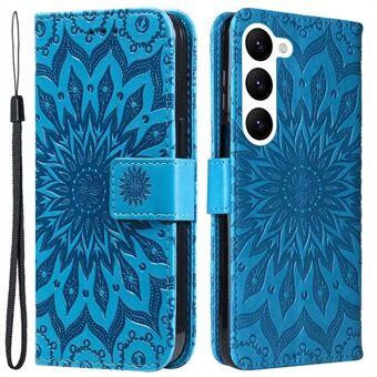 KT Imprinting Flower Series-1 voor Samsung Galaxy S23+ Bedrukte Zonnebloem Anti- Scratch PU-leer + TPU Case Stand Telefoon Portemonnee Cover met riem