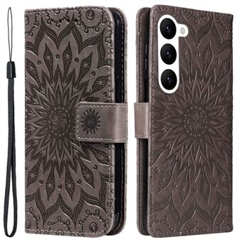 KT Imprinting Flower Series-1 voor Samsung Galaxy S23+ Bedrukte Zonnebloem Anti- Scratch PU-leer + TPU Case Stand Telefoon Portemonnee Cover met riem