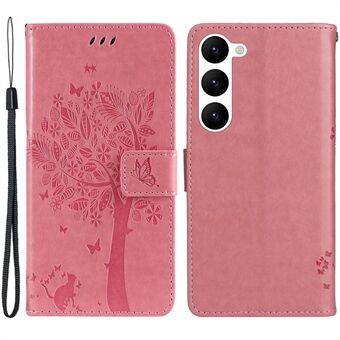 KT Imprinting Flower Series-3 telefoonhoesje voor Samsung Galaxy S23+, bedrukt kattenboompatroon portemonnee Stand allround schokbestendig PU lederen telefoonhoesje met riem