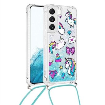 YB Quicksand Series-5 Voor Samsung Galaxy S23+ Vloeiend Drijfzand Patroon Afdrukken TPU Cover Valbescherming Telefoonhoesje met lang koord