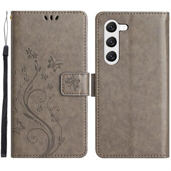 Voor Samsung Galaxy S23+ PU lederen Stand portemonnee hoesje met opdruk van bloemvlinders magnetische sluiting telefoonhoesje