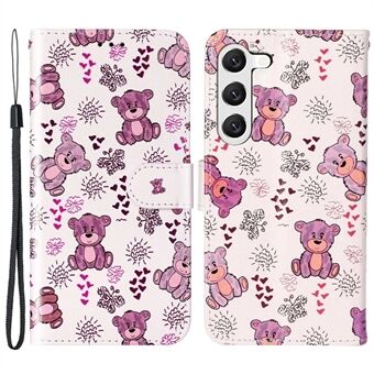 Voor Samsung Galaxy S23+ PU lederen patroon reliëf beschermhoes opvouwbare Stand folio flip telefoon portemonnee cover met draagriem