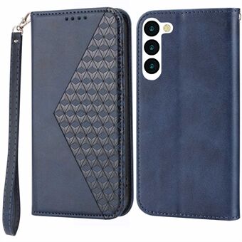 Voor Samsung Galaxy S23+ Kalftextuur Bedrukt Rhombus PU lederen tas Portemonnee Folio Flip Telefoon Stand Cover met riem