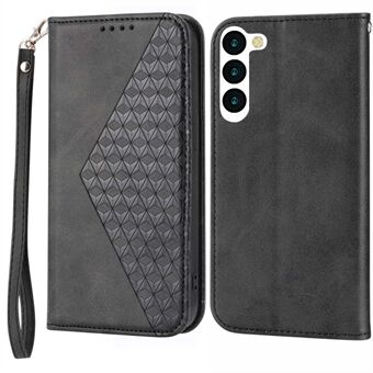 Voor Samsung Galaxy S23+ Kalftextuur Bedrukt Rhombus PU lederen tas Portemonnee Folio Flip Telefoon Stand Cover met riem